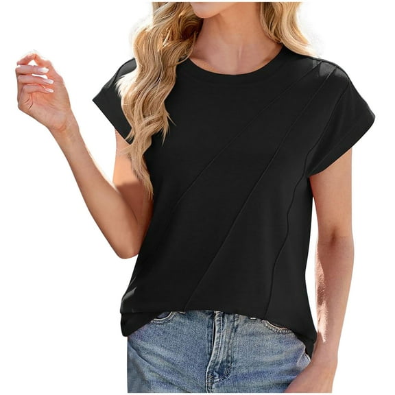 Kaemgyyd Womens Summer T Shirts Solid Color Loose Short Sleeve Tops Casual Dressy Crewneck Fashion Spring Clothes