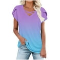 thumbnail image 1 of Kaemgyyd Womens Summer Tops Gradient Short Sleeve T Shirts Cute Cutout Trendy Dressy Casual V Neck Loose Fit Blouse, 1 of 6