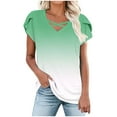 thumbnail image 1 of Kaemgyyd Womens Summer Tops Gradient Short Sleeve T Shirts Cute Cutout Trendy Dressy Casual V Neck Loose Fit Blouse, 1 of 6