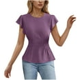 thumbnail image 1 of Kaemgyyd Womens Summer Tops Dressy Casual Ruffle Short Sleeve Blouses Trendy Business Office Crew Neck Smocked Shirts, 1 of 4