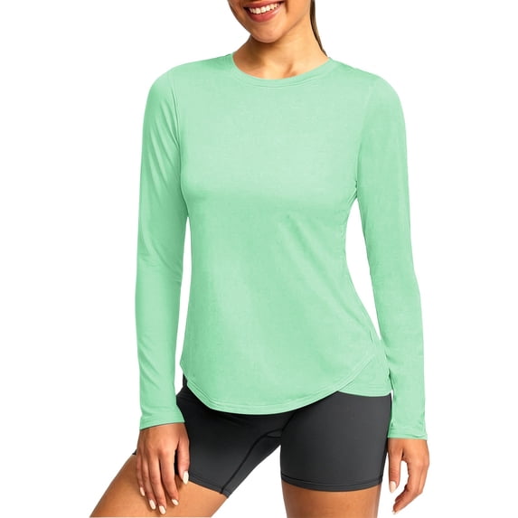 Kaemgyyd Womens Summer Tops Round Neck Shirts Long Sleeve Lightweight Slim Fit Tee Casual Workout Athletic Hiking Outfit UPF50+
