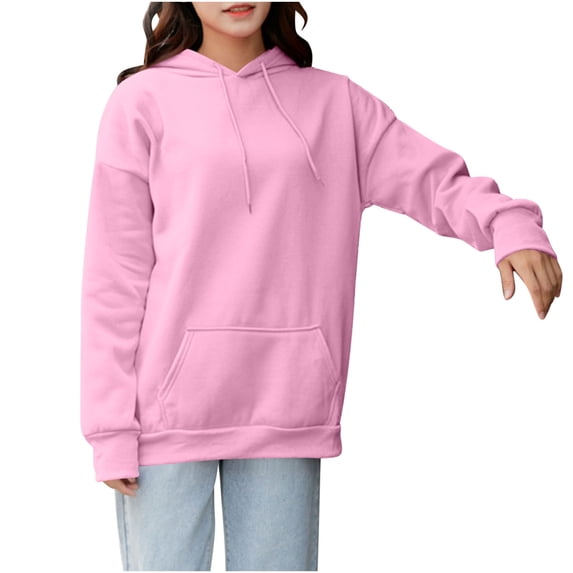 Kaemgyyd Womens Sweatshirt Long Sleeve Solid Color Thermal Warm Hoodies Casual Drawstring Pullover Fall Tops with Pockets