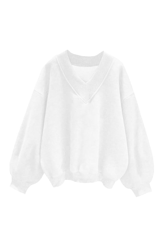 Womens Sweatshirts Long Sleeve V Neck Drop Shoulder Pullover Tops Oversized Casual Fall Clothes Vintage
