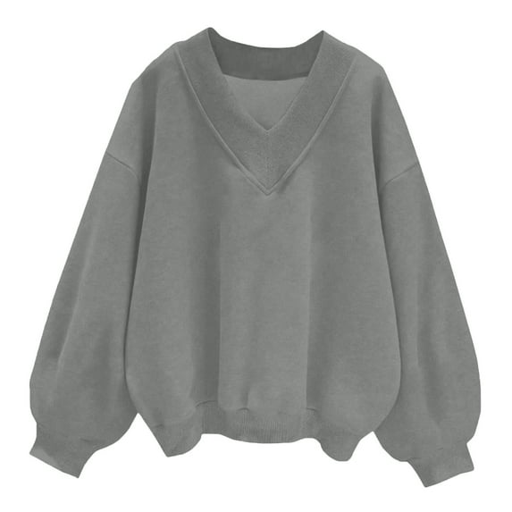 Kaemgyyd Womens Sweatshirts Long Sleeve V Neck Drop Shoulder Pullover Tops Oversized Casual Fall Clothes Vintage