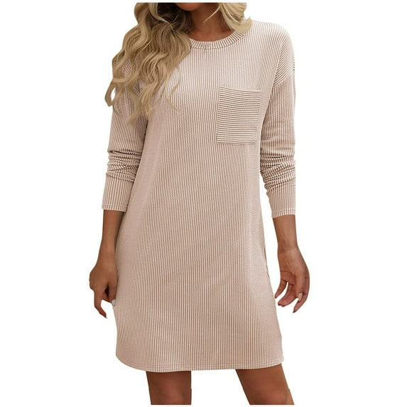 Kaemgyyd Womens T Shirt Dress Fall Casual Crew Neck Mini Dresses with Pocket Loose Long Sleeve Tunic Dress