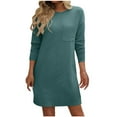 thumbnail image 1 of Kaemgyyd Womens T Shirt Dress Fall Casual Crew Neck Mini Dresses with Pocket Loose Long Sleeve Tunic Dress, 1 of 6