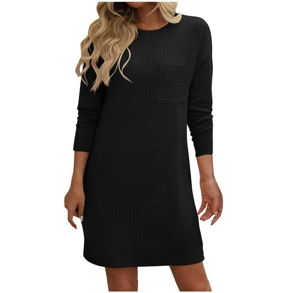 Kaemgyyd Womens T Shirt Dress Fall Casual Crew Neck Mini Dresses with Pocket Loose Long Sleeve Tunic Dress