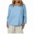 thumbnail image 1 of Kaemgyyd Womens Tops 3/4 Length Sleeve Scoop Neck Solid Color Shirts Linen Casual Loose Fit High Low Beach Blouses Fall Outfit, 1 of 7