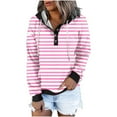thumbnail image 1 of Kaemgyyd Womens Tops Button Collar Drawstring Hoodies Casual Long Sleeve Pullover Trendy Stripe Sweatshirts with Pockets, 1 of 5
