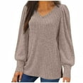 thumbnail image 1 of Kaemgyyd Womens Tops Fall Warm Ribbed Knit Sweater Casual Loose Fit V Neck Lantern Long Sleeve Pullover Fashion Clothing, 1 of 5