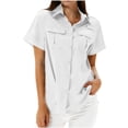 thumbnail image 1 of Kaemgyyd Womens Tops Lightweight Short Sleeve Sun Protection T-Shirts Loose Collared Button Down Cargo Shirt for Casual Work, 1 of 7