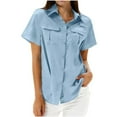 thumbnail image 1 of Kaemgyyd Womens Tops Lightweight Short Sleeve Sun Protection T-Shirts Loose Collared Button Down Cargo Shirt for Casual Work, 1 of 7