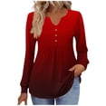 thumbnail image 1 of Kaemgyyd Womens Tops Long Sleeve Fall Shirts Gradient Notch V Neck Tunic Shirt Fashion Pleated Flowy Dressy Casual Blouses, 1 of 5