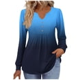 thumbnail image 1 of Kaemgyyd Womens Tops Long Sleeve Fall Shirts Gradient Notch V Neck Tunic Shirt Fashion Pleated Flowy Dressy Casual Blouses, 1 of 5