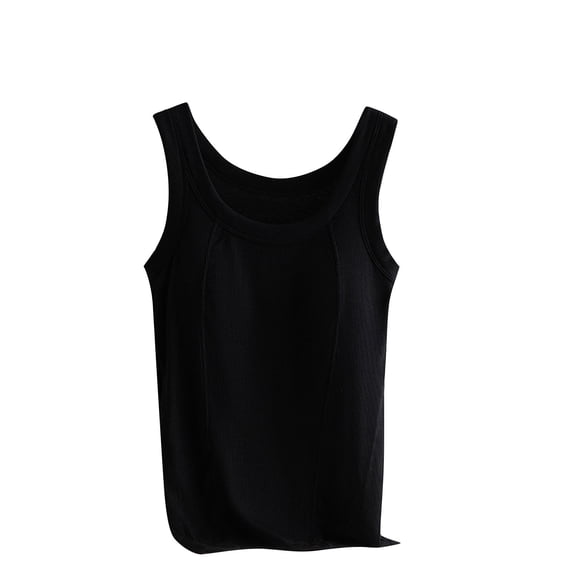 Kaemgyyd Womens Tops Soft Breathable Crew Neck Stretch Tee Summer Solid Color Sleeveless Layering Shirts Built-In Bra