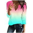 thumbnail image 1 of Kaemgyyd Womens Tunic Tops Trendy Soft Gradient Long Sleeve Shirts V Neck Color Block Casual Loose Outfits, 1 of 4