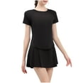 thumbnail image 1 of Kaemgyyd Womens Two Piece Workout Sets Summer Stretch Short Sleeve Tops and Skirt with Shorts Outfits Yoga Matching Clothing Set, 1 of 3