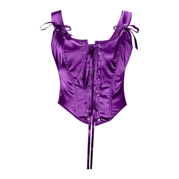 Kaemgyyd Womens Vintage Tie Front Corset Silk Solid Color Tie up Shapewear Renaissance Stain Tight Vest Suspender Corset for Party