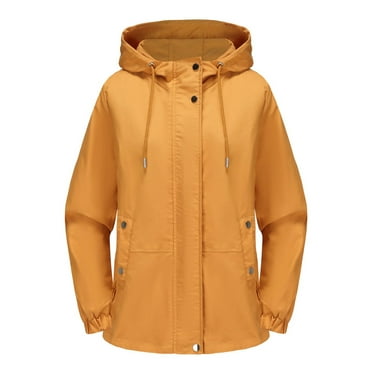 Kaemgyyd Womens Waterproof Rain Coat Lightweight Button Jacket Outdoor Hooded Windbreaker Zip up Outwear with Pockets