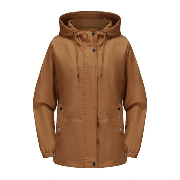 Kaemgyyd Womens Waterproof Rain Coat Lightweight Button Jacket Outdoor Hooded Windbreaker Zip up Outwear with Pockets