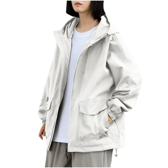 Kaemgyyd Womens Waterproof Raincoat Lightweight Shacket Jacket Drawstring Coat Hoodies Windbreaker with Pockets for Outdoor