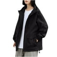 thumbnail image 1 of Kaemgyyd Womens Waterproof Raincoat Lightweight Shacket Jacket Drawstring Coat Hoodies Windbreaker with Pockets for Outdoor, 1 of 7
