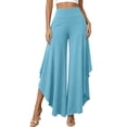 thumbnail image 1 of Kaemgyyd Womens Wide Leg Pants Summer Beach Flowy Pants High Waisted Cropped Trousers Casual Ruffle Hem Clothes（Light Blue,Medium）, 1 of 7