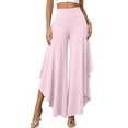 thumbnail image 1 of Kaemgyyd Womens Wide Leg Pants Summer Beach Flowy Pants High Waisted Cropped Trousers Casual Ruffle Hem Clothes（Pink,X-Large）, 1 of 7