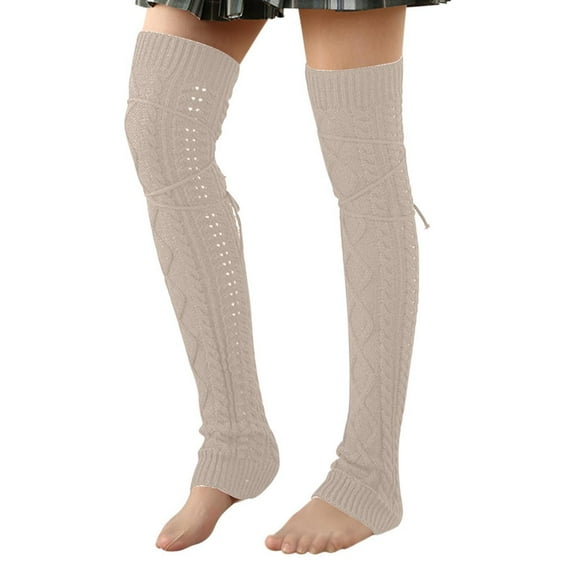Kaemgyyd Womens Winter Leg Warmers Solid Color Cable Knit Thigh High Socks Thermal Crochet over Knee Footless Socks