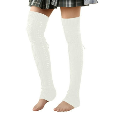 Kaemgyyd Womens Winter Leg Warmers Solid Color Cable Knit Thigh High Socks Thermal Crochet over Knee Footless Socks