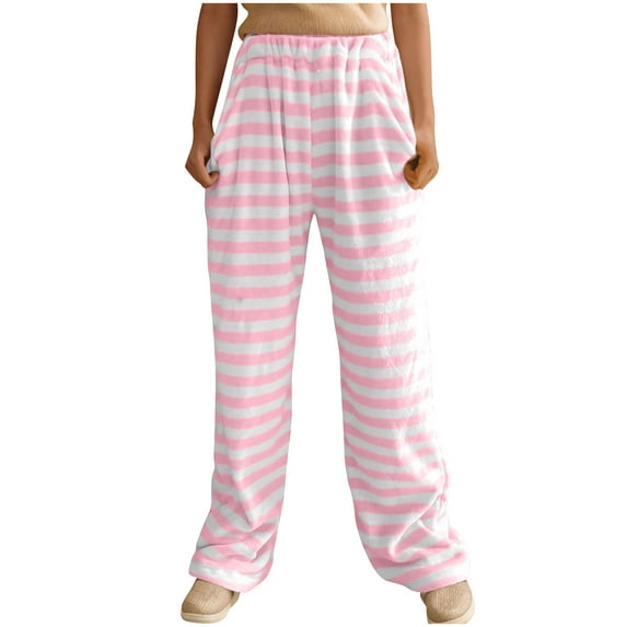Kaemgyyd Womens Winter Sherpa Pants Cozy Lounge Pj Bottoms Stripe Warm Soft Fleece Plush Pajama Trousers Sleepwear