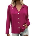 thumbnail image 1 of Kaemgyyd Womens Work Shirts Vintage Solid Color Loose Fit V Neck Tops Lightweight Button down Blouses Casual Tunic Tops, 1 of 6