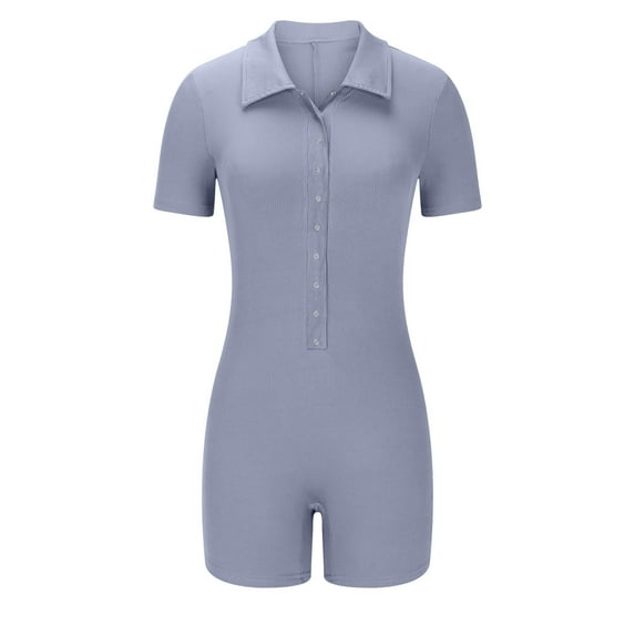 Kaemgyyd Womens Workout Bodysuit Ribbed Knit Romper for Women Summer Short Sleeve Button down Stretch One-Piece Outfit Jumpsuits