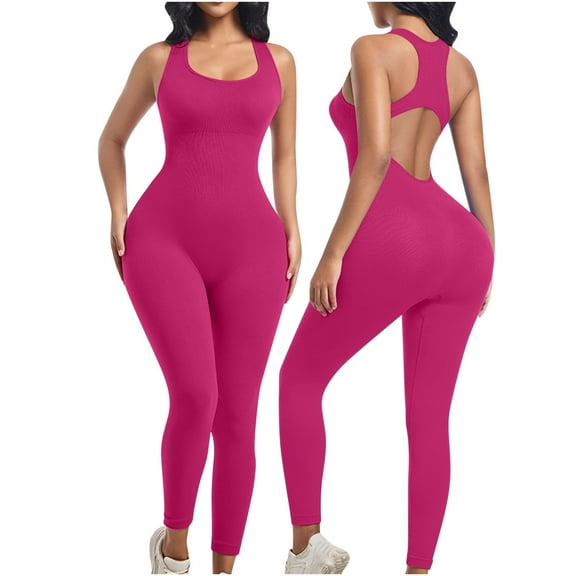 Kaemgyyd Womens Workout Jumpsuits Compression Square Neck Tank Rompers Fashion Sleeveless Butt Lifter Yoga Bodycon One-Piece Outfit