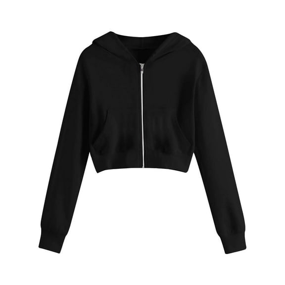 Kaemgyyd Womens Zip up Hoodies Long Sleeve Cropped Sweatshirts Plus Size Jackets Fall Outfits Casual Solid Color Tops with Pockets