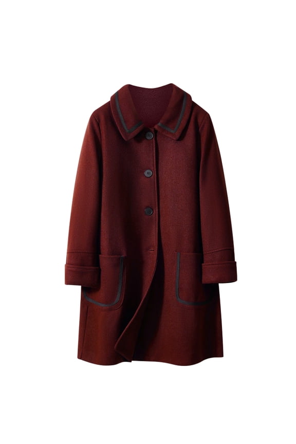 Wool Blend Coat for Women Cute Winter Cold Weather Warm Jackets Fall Fashion Lapel Button down Outwear with Pockets