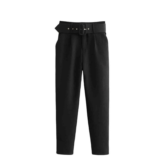 Kaemgyyd Work Pants for Women Lounge Elegant High Waist Belted Trousers Taper Leg Office Solid Color Pants with Pockets