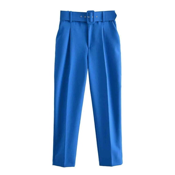 Kaemgyyd Work Pants for Women Lounge Elegant High Waist Belted Trousers Taper Leg Office Solid Color Pants with Pockets