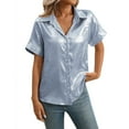 thumbnail image 1 of Kaemgyyd Work Tops for Women Sequins Glitter Button down Shirt Casual Short Sleeve Summer Tops Loose Fit Office Tunic Blouse, 1 of 7