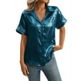 thumbnail image 1 of Kaemgyyd Work Tops for Women Sequins Glitter Button down Shirt Casual Short Sleeve Summer Tops Loose Fit Office Tunic Blouse, 1 of 5