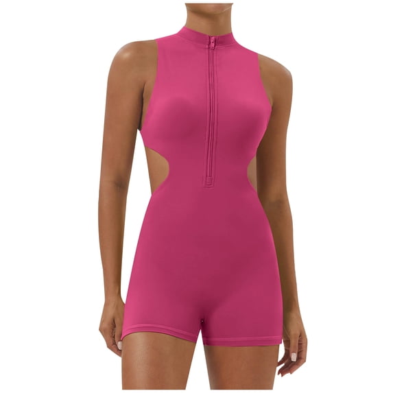 Kaemgyyd Workout Jumpsuit for Women Slim Hollow out Zipper Yoga Bodysuit Bodycon Sleeveless Backless One-Piece Romper