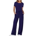 thumbnail image 1 of Kaemgyyd Workout Jumpsuits for Women Short Sleeve Crew Neck Wide Leg Pants Rompers Drawstring Solid Active Sweatpants Jumpsuit, 1 of 7