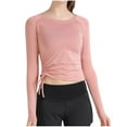 thumbnail image 1 of Kaemgyyd Workout Tops for Women Long Sleeve Athletic Yoga Running Cropped Shirt Crew Neck Slim Gym Tight Drawstring Tunic Tee, 1 of 4