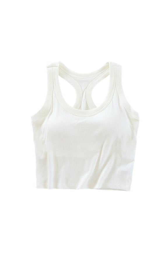 Workout Tops for Women Seamless Crew Neck Racerback Stretchy Tee Soft Breathable Athletic Cropped Shirt with Built-In Bra