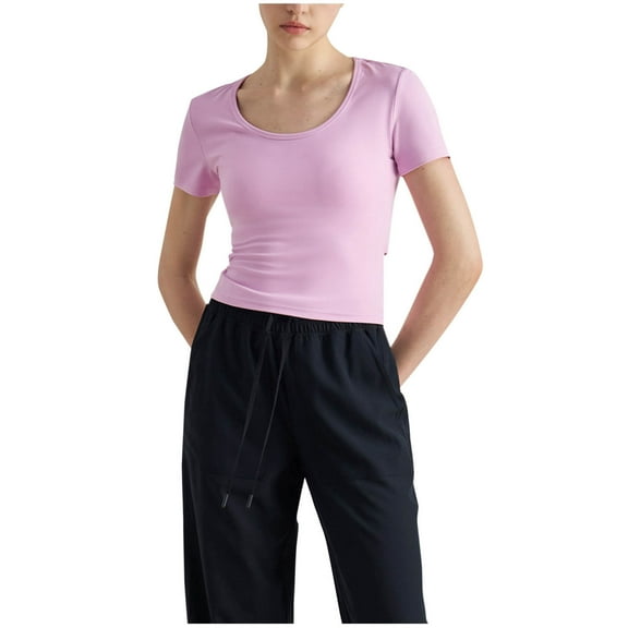 Kaemgyyd Workout Tops for Women Short Sleeve Crew Neck Slim Fit Stretchy T Shirts Basic Back Cutout Running Gym Yoga Tee