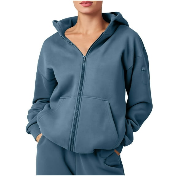 Kaemgyyd Workout Tops for Women Solid Color Classic Zipper Hoodies Fall Fashion Sweatshirt Winter Jackets Clothes with Pockets
