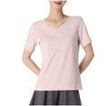 thumbnail image 1 of Kaemgyyd Workout Tops for Women Solid Color Short Sleeve Loose Basic T-Shirts Fashion V Neck Athletic Gym Casual Shirts, 1 of 4