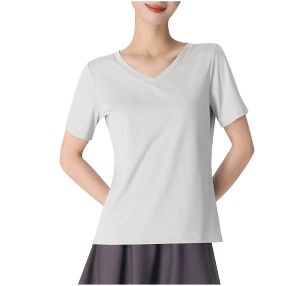 Kaemgyyd Workout Tops for Women Solid Color Short Sleeve Loose Basic T-Shirts Fashion V Neck Athletic Gym Casual Shirts