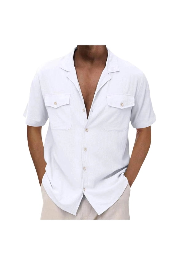 Workwear Mens Short Sleeve Fishing Work Shirt Classic Fit Button Down Sun Protection Hiking Linen Shirts with Pockets