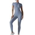 thumbnail image 1 of Kaemgyyd Yoga Jumpsuit for Women Short Sleeve Half Zip Workout Leggings Rompers Quick Dry Breathable Solid One-Piece Bodysuit, 1 of 7